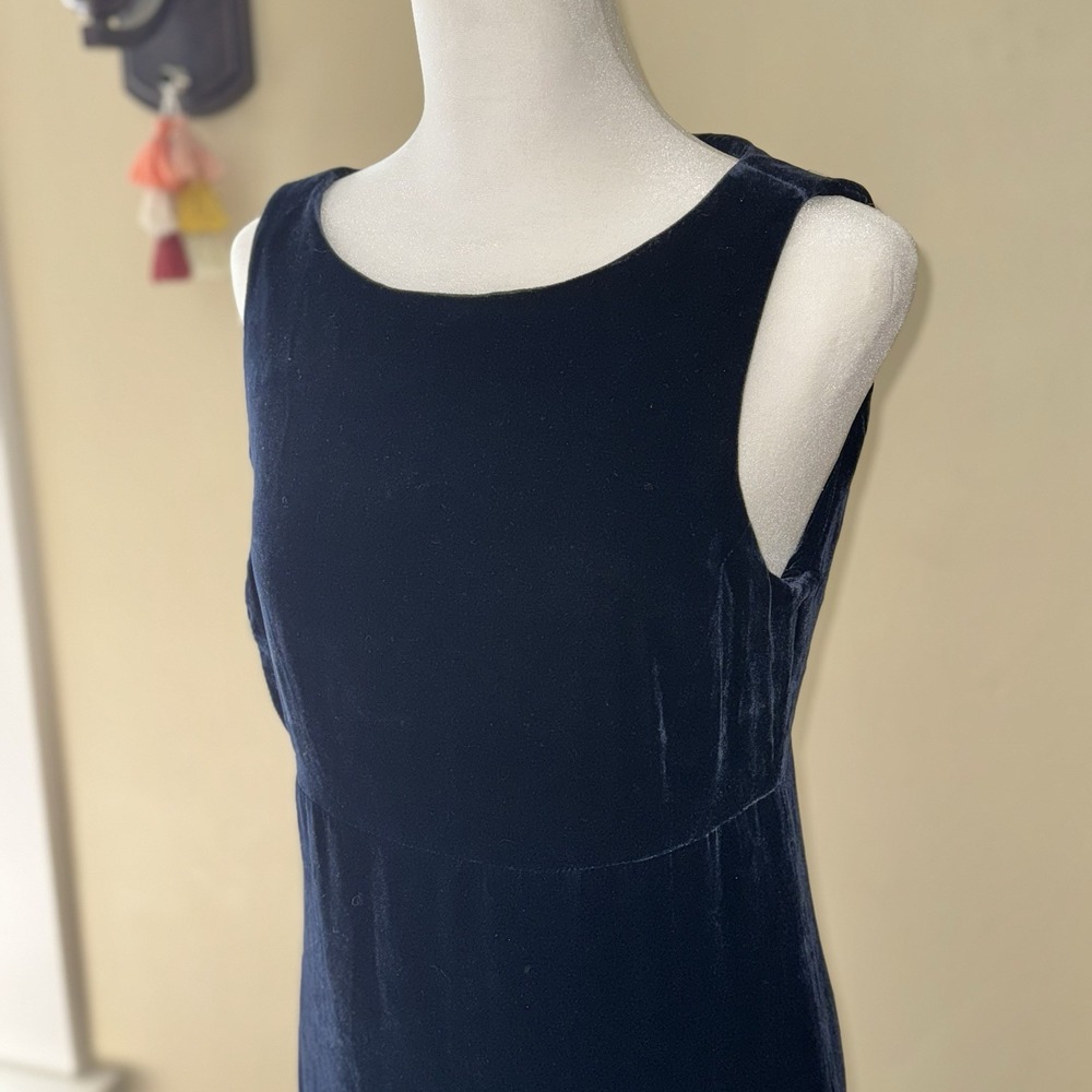 Ralph Lauren Tartan Plaid Label Velvet Dark Blue Dress 6 Sequin 90s Whimsigoth - Picture 2 of 6